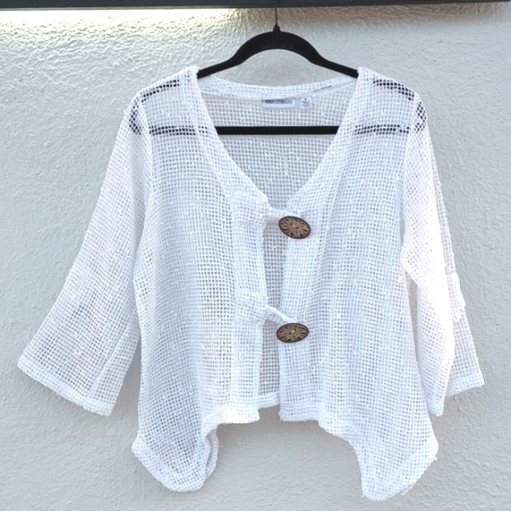 Nina Leonard Open Knit Bolero Cardigan